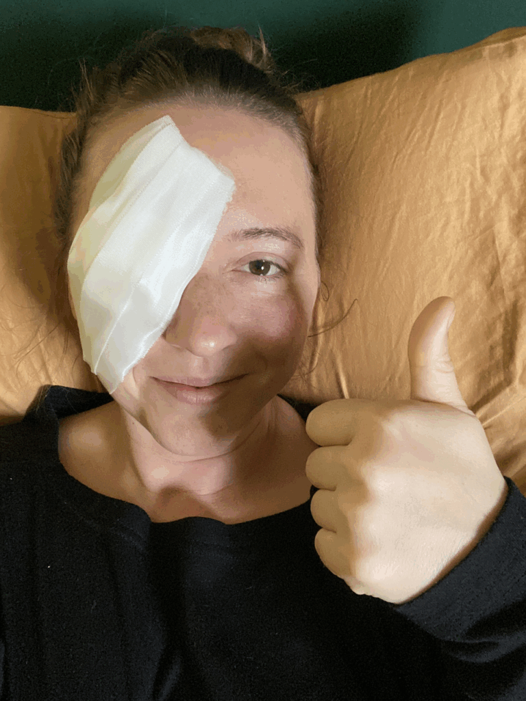 Linds Brown after an enucleation surgery to remove cancer from her eye. 
